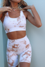 tie dye white tan biker shorts high waist pockets luxe
