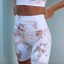 tie dye white tan biker shorts high waist pockets luxe