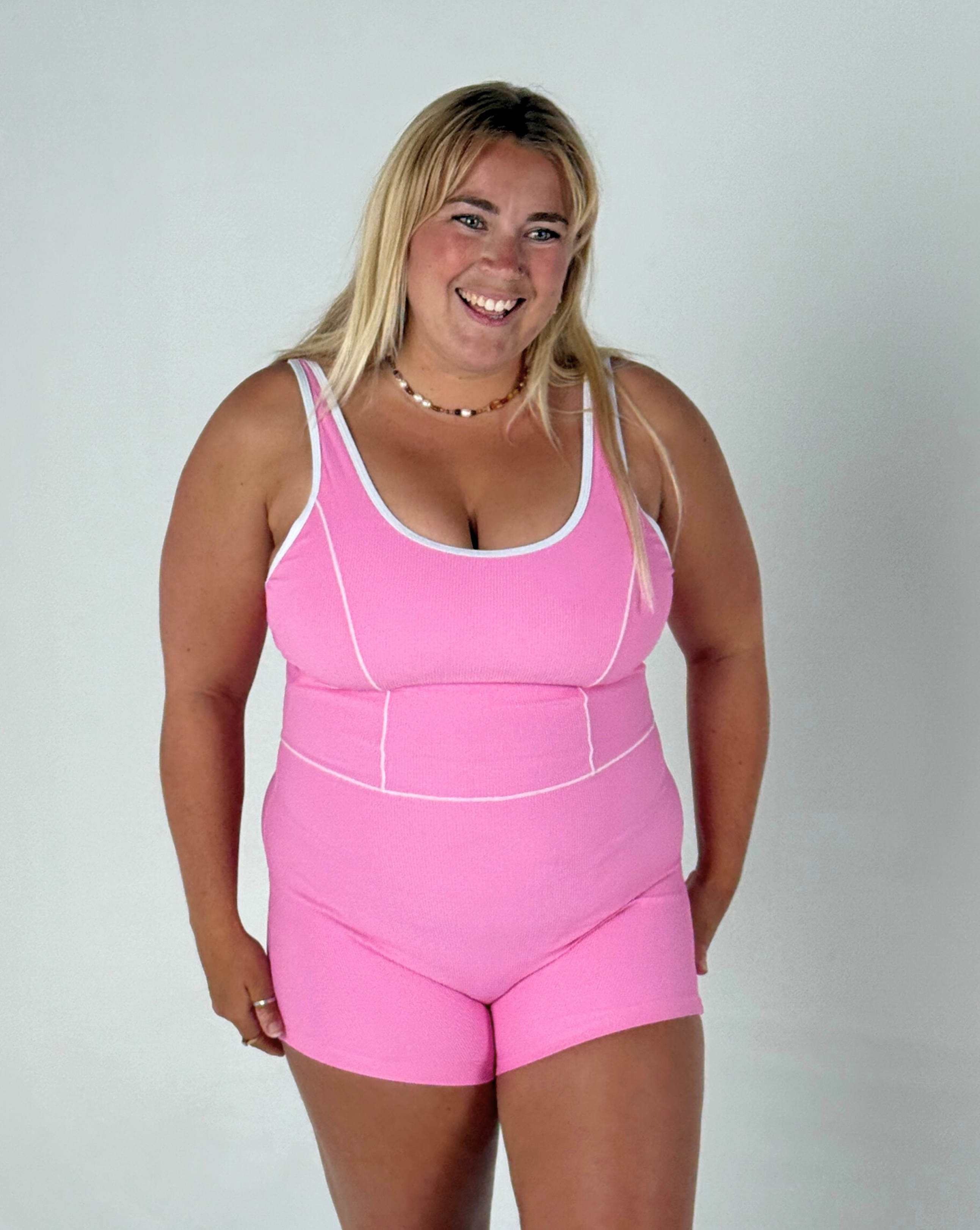 Harper Shorty Surf Suit – Pink Ribbed