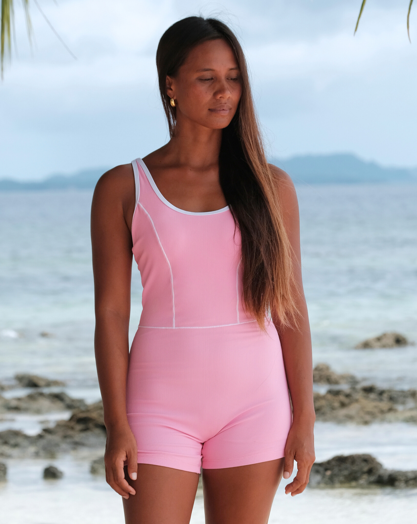 Harper Shorty Surf Suit – Pink Ribbed